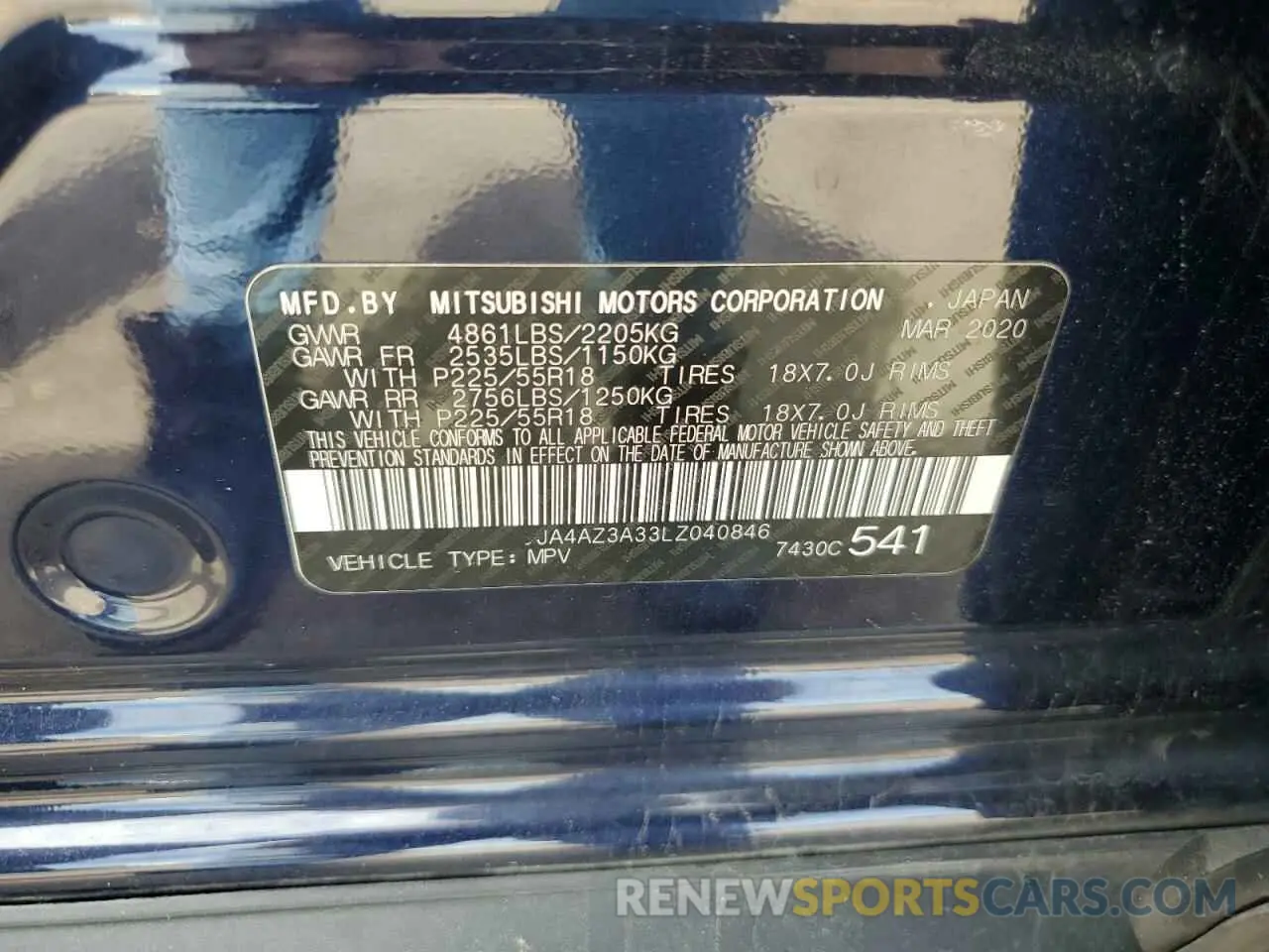 13 fotografías del automóvil dañado JA4AZ3A33LZ040846 MITSUBISHI OUTLANDER 2020