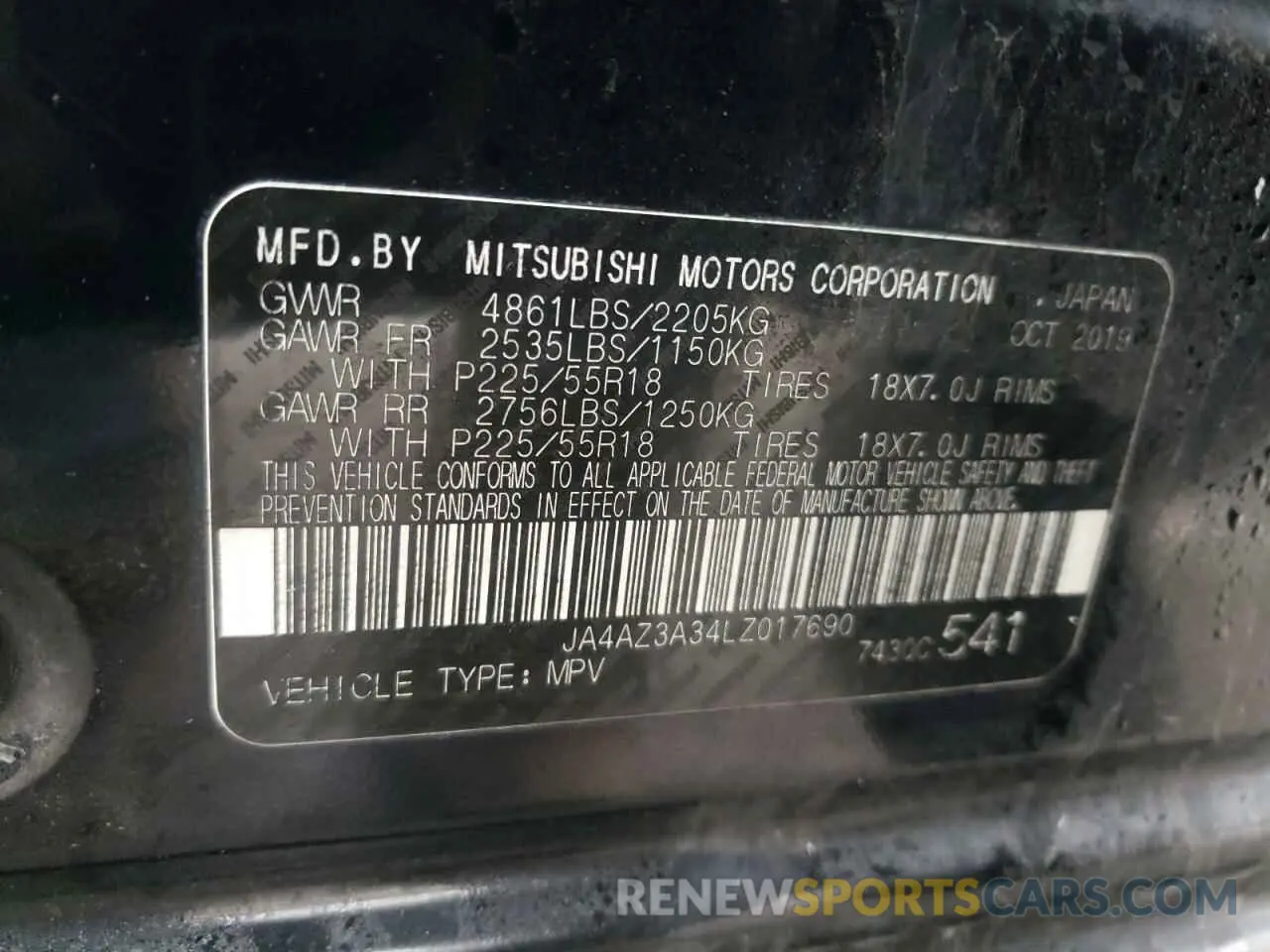 13 fotografías del automóvil dañado JA4AZ3A34LZ017690 MITSUBISHI OUTLANDER 2020
