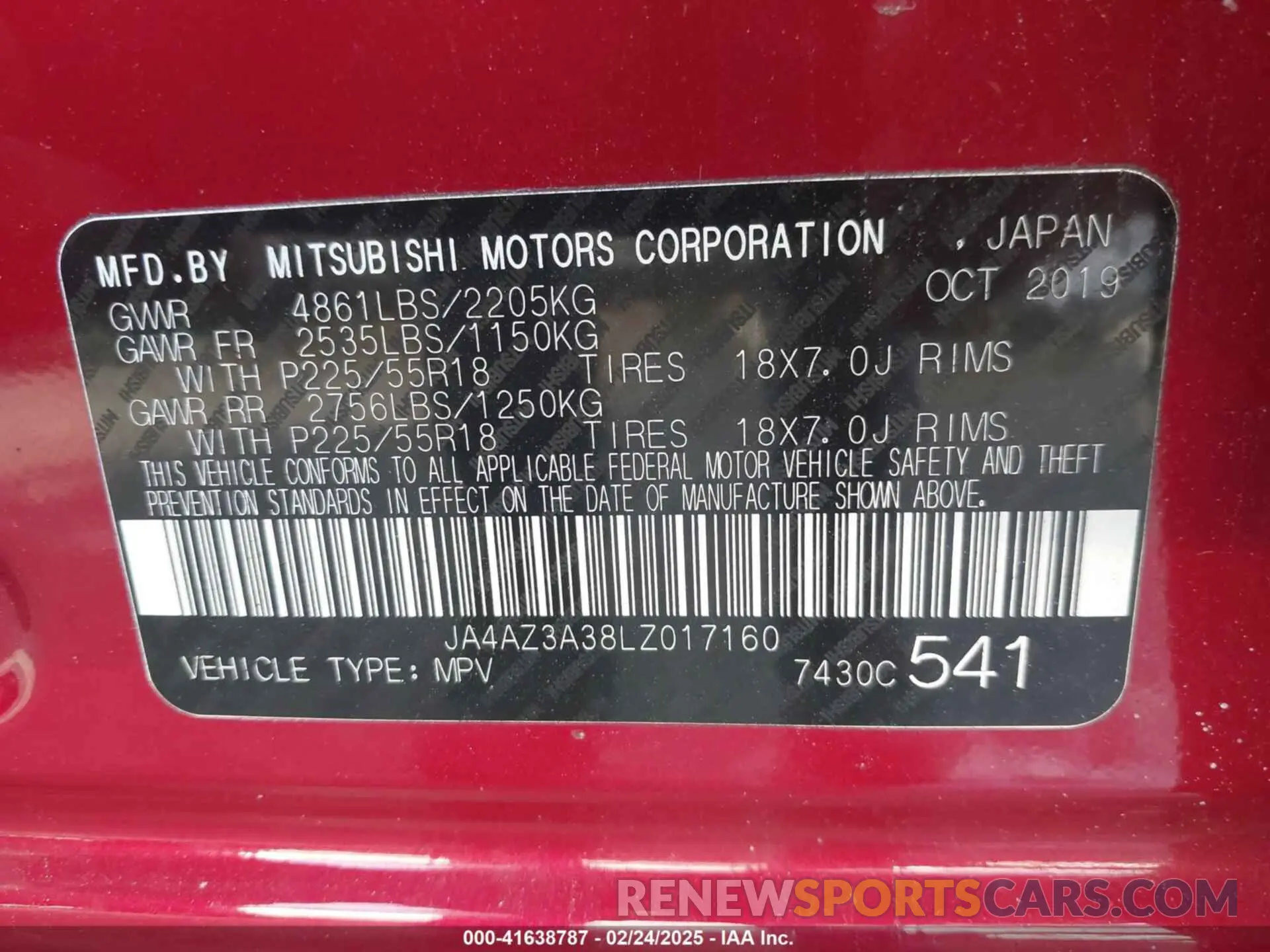 9 fotografías del automóvil dañado JA4AZ3A38LZ017160 MITSUBISHI OUTLANDER 2020