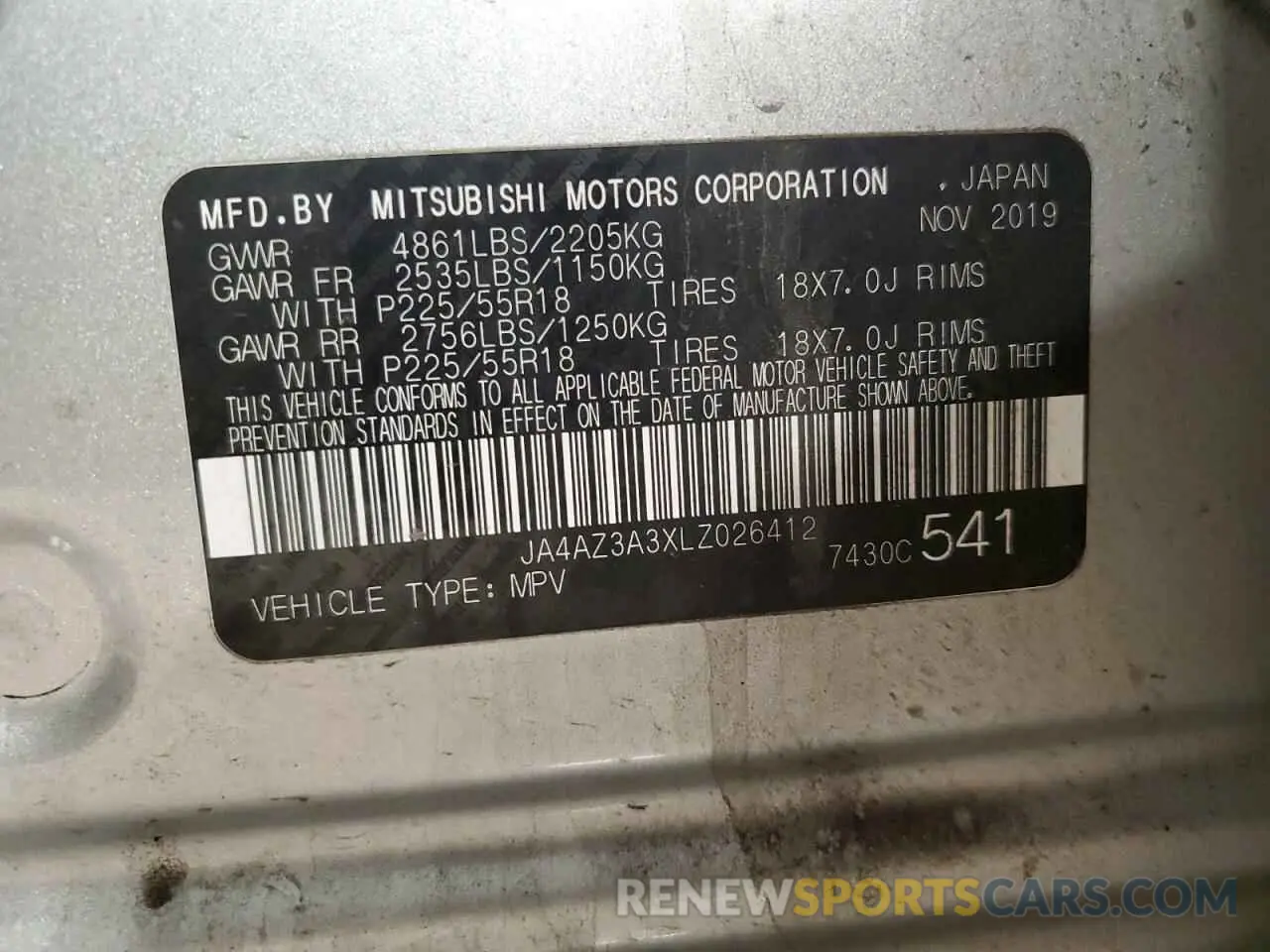13 fotografías del automóvil dañado JA4AZ3A3XLZ026412 MITSUBISHI OUTLANDER 2020