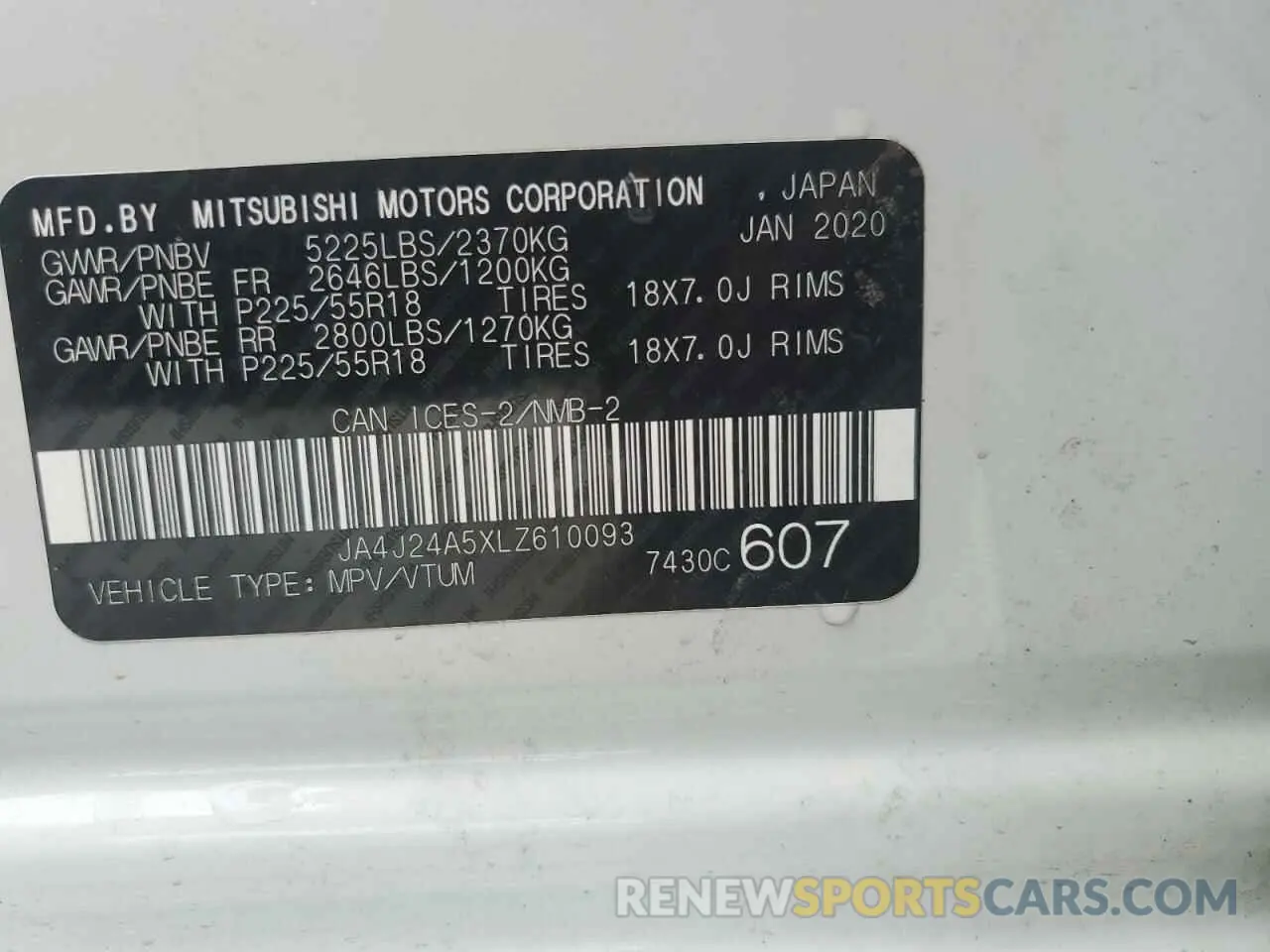 12 fotografías del automóvil dañado JA4J24A5XLZ610093 MITSUBISHI OUTLANDER 2020