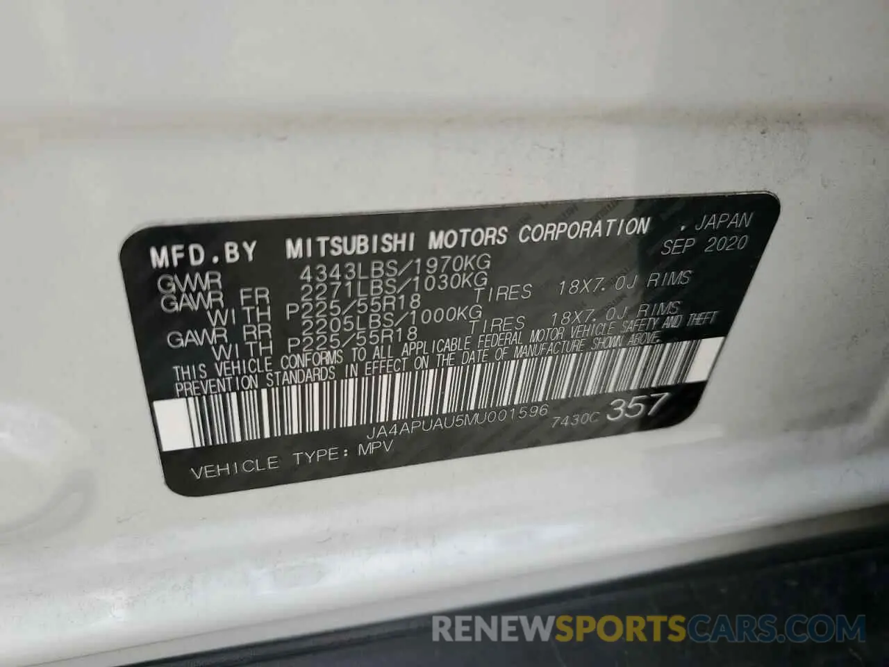 13 fotografías del automóvil dañado JA4APUAU5MU001596 MITSUBISHI OUTLANDER 2021
