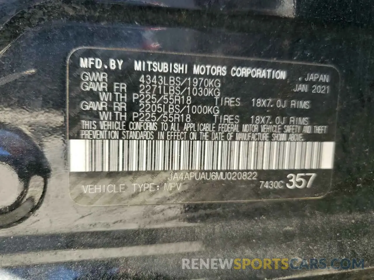 13 fotografías del automóvil dañado JA4APUAU6MU020822 MITSUBISHI OUTLANDER 2021