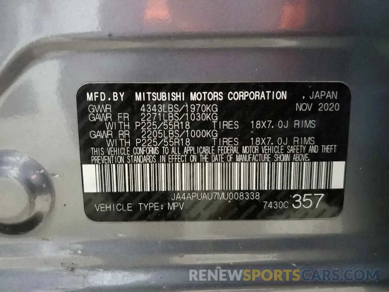 14 fotografías del automóvil dañado JA4APUAU7MU008338 MITSUBISHI OUTLANDER 2021