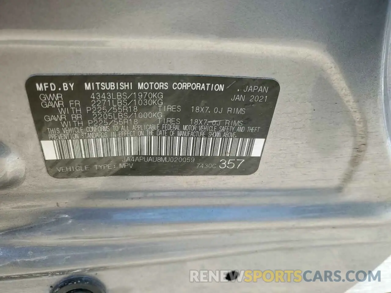 13 fotografías del automóvil dañado JA4APUAU8MU020059 MITSUBISHI OUTLANDER 2021