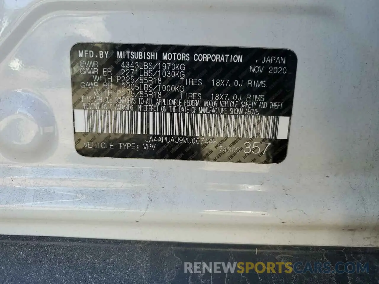 14 fotografías del automóvil dañado JA4APUAU9MU007448 MITSUBISHI OUTLANDER 2021