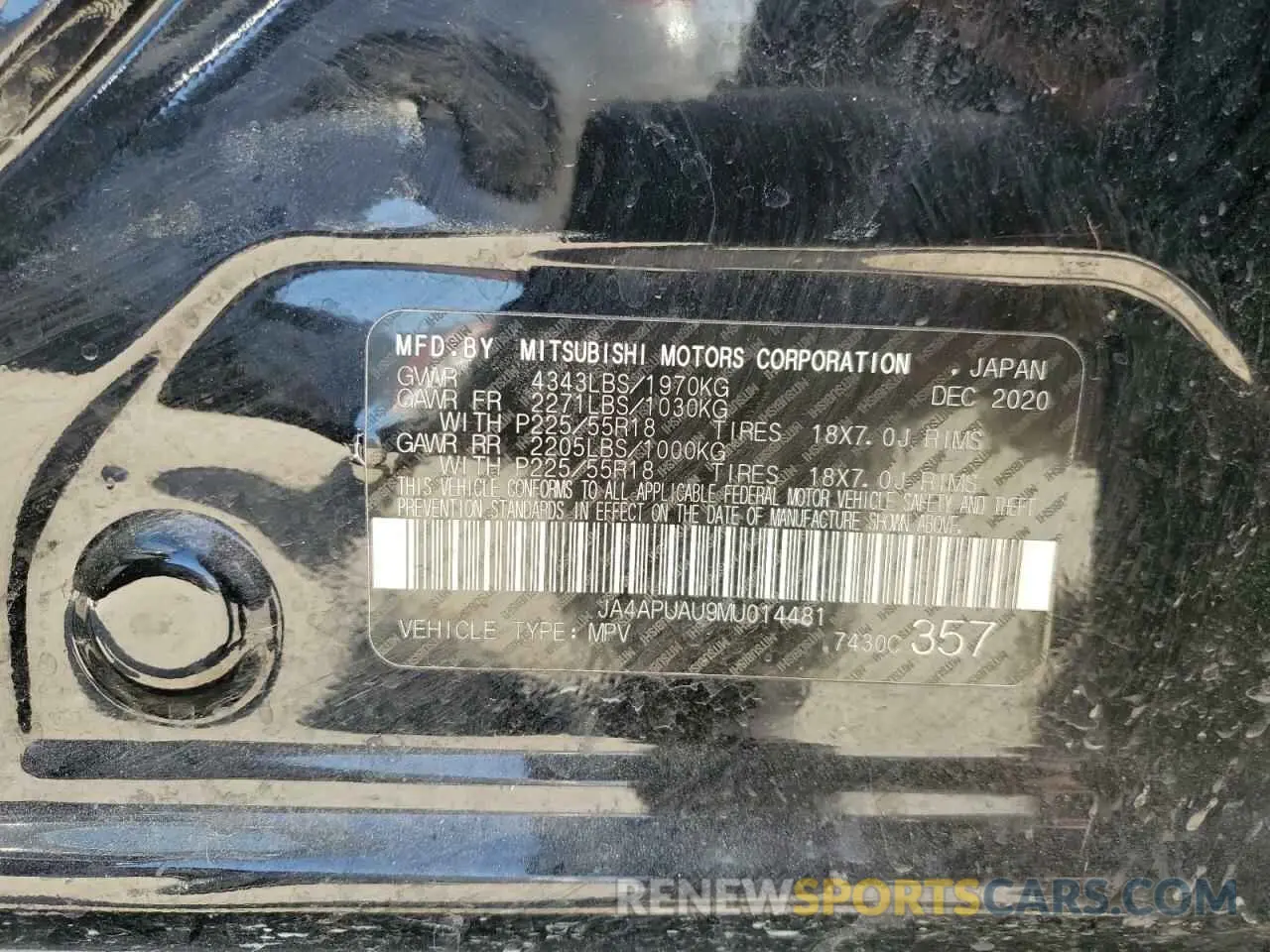 16 fotografías del automóvil dañado JA4APUAU9MU014481 MITSUBISHI OUTLANDER 2021