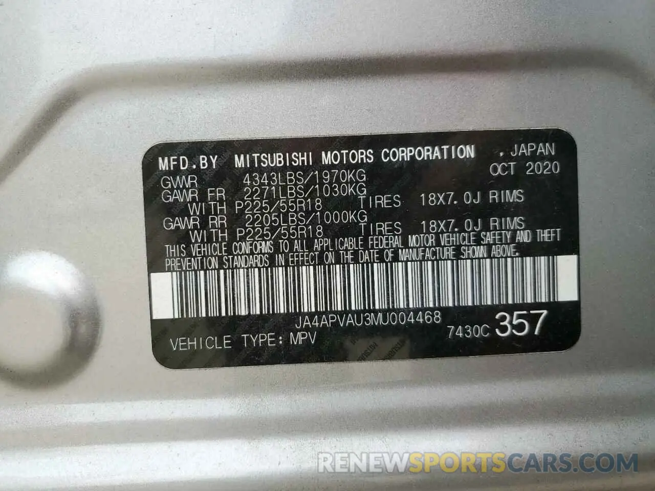 13 fotografías del automóvil dañado JA4APVAU3MU004468 MITSUBISHI OUTLANDER 2021