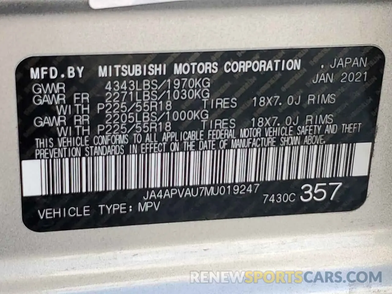 14 fotografías del automóvil dañado JA4APVAU7MU019247 MITSUBISHI OUTLANDER 2021