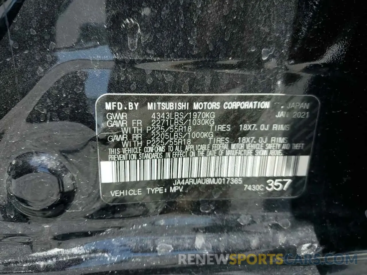 13 fotografías del automóvil dañado JA4ARUAU8MU017365 MITSUBISHI OUTLANDER 2021