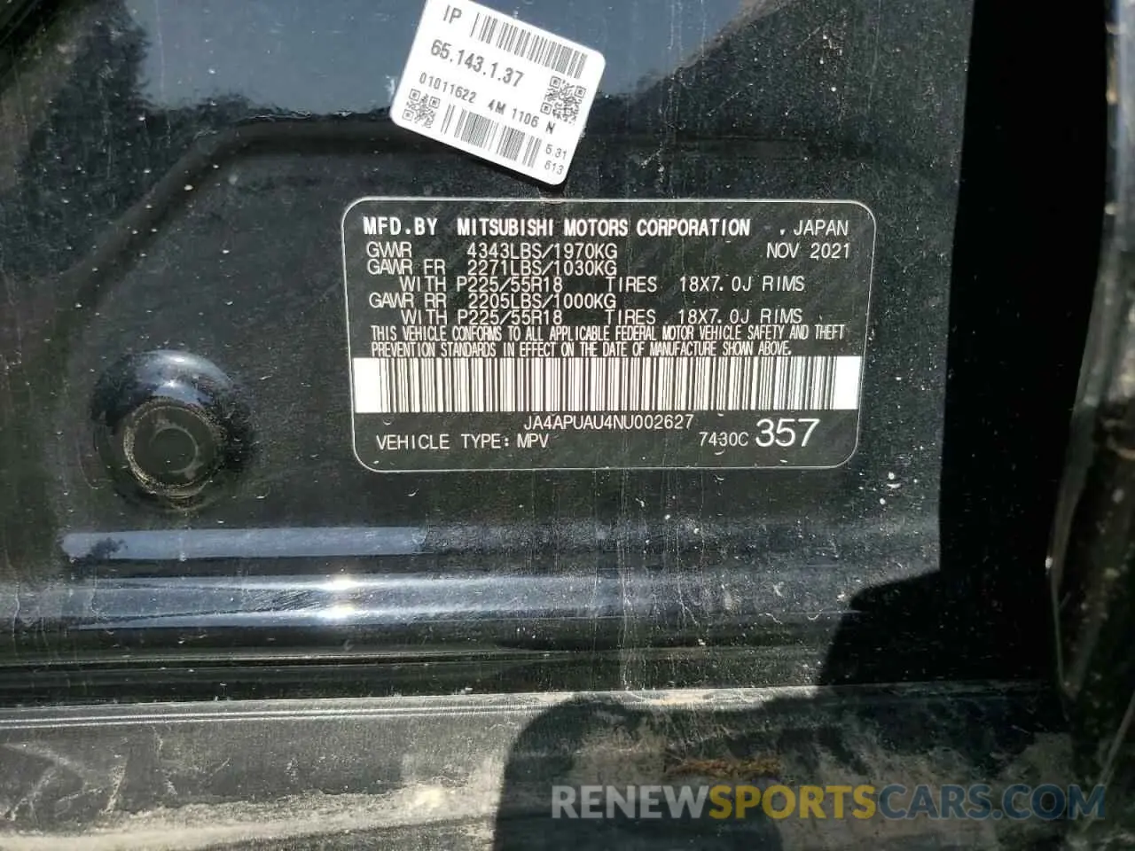 13 fotografías del automóvil dañado JA4APUAU4NU002627 MITSUBISHI OUTLANDER 2022