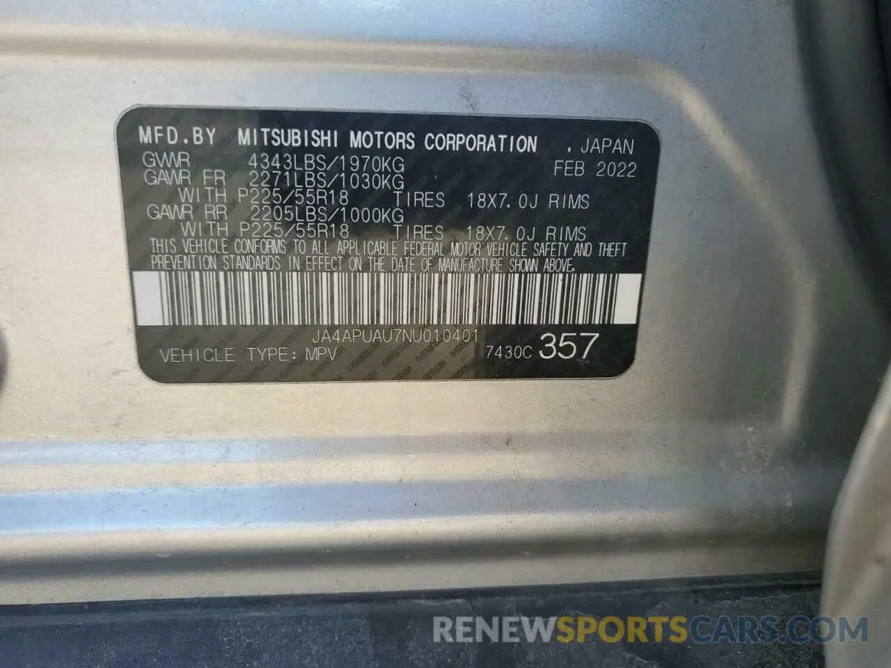 13 fotografías del automóvil dañado JA4APUAU7NU010401 MITSUBISHI OUTLANDER 2022