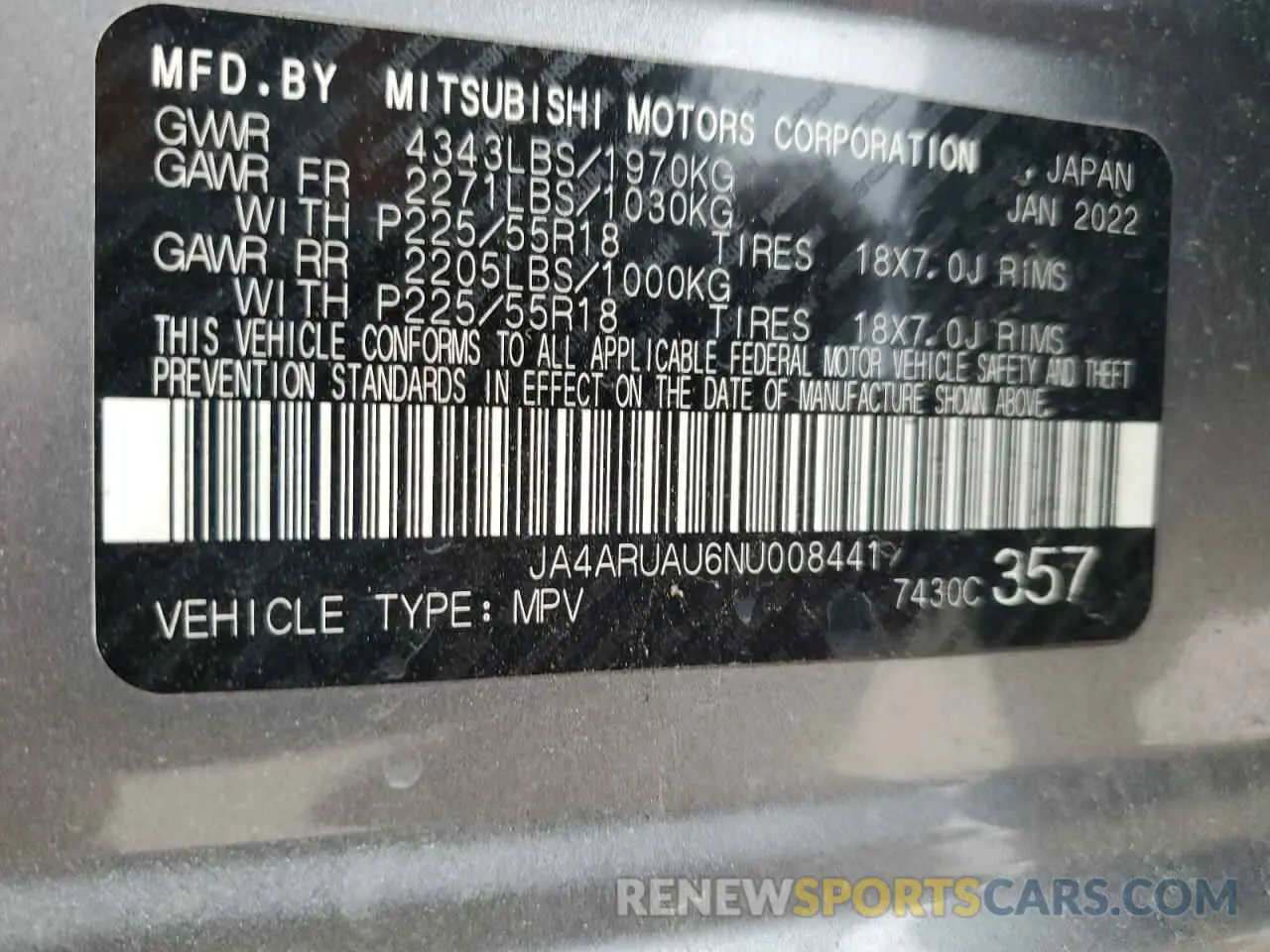 13 fotografías del automóvil dañado JA4ARUAU6NU008441 MITSUBISHI OUTLANDER 2022