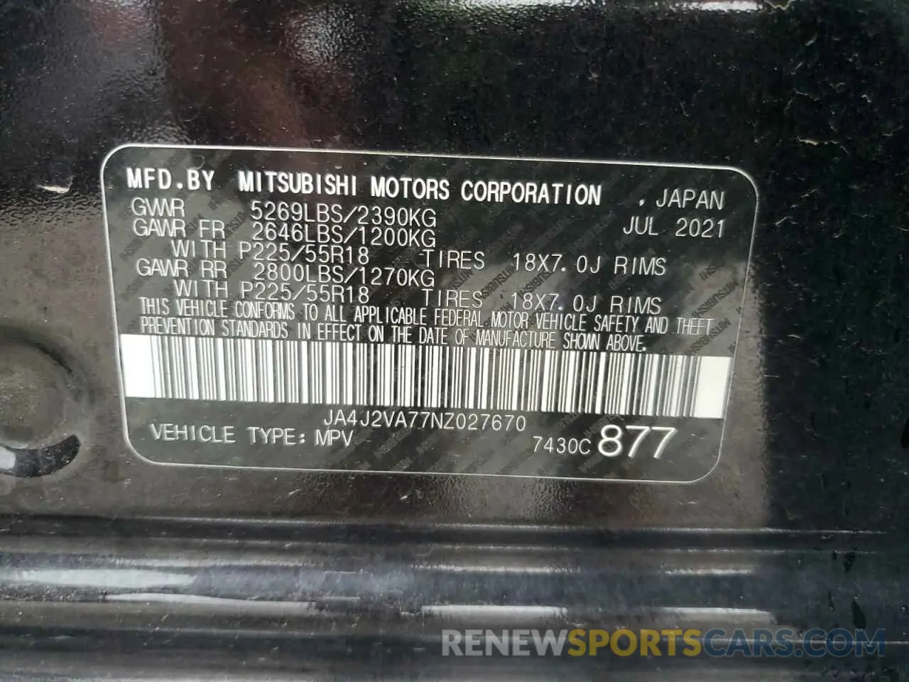 13 fotografías del automóvil dañado JA4J2VA77NZ027670 MITSUBISHI OUTLANDER 2022