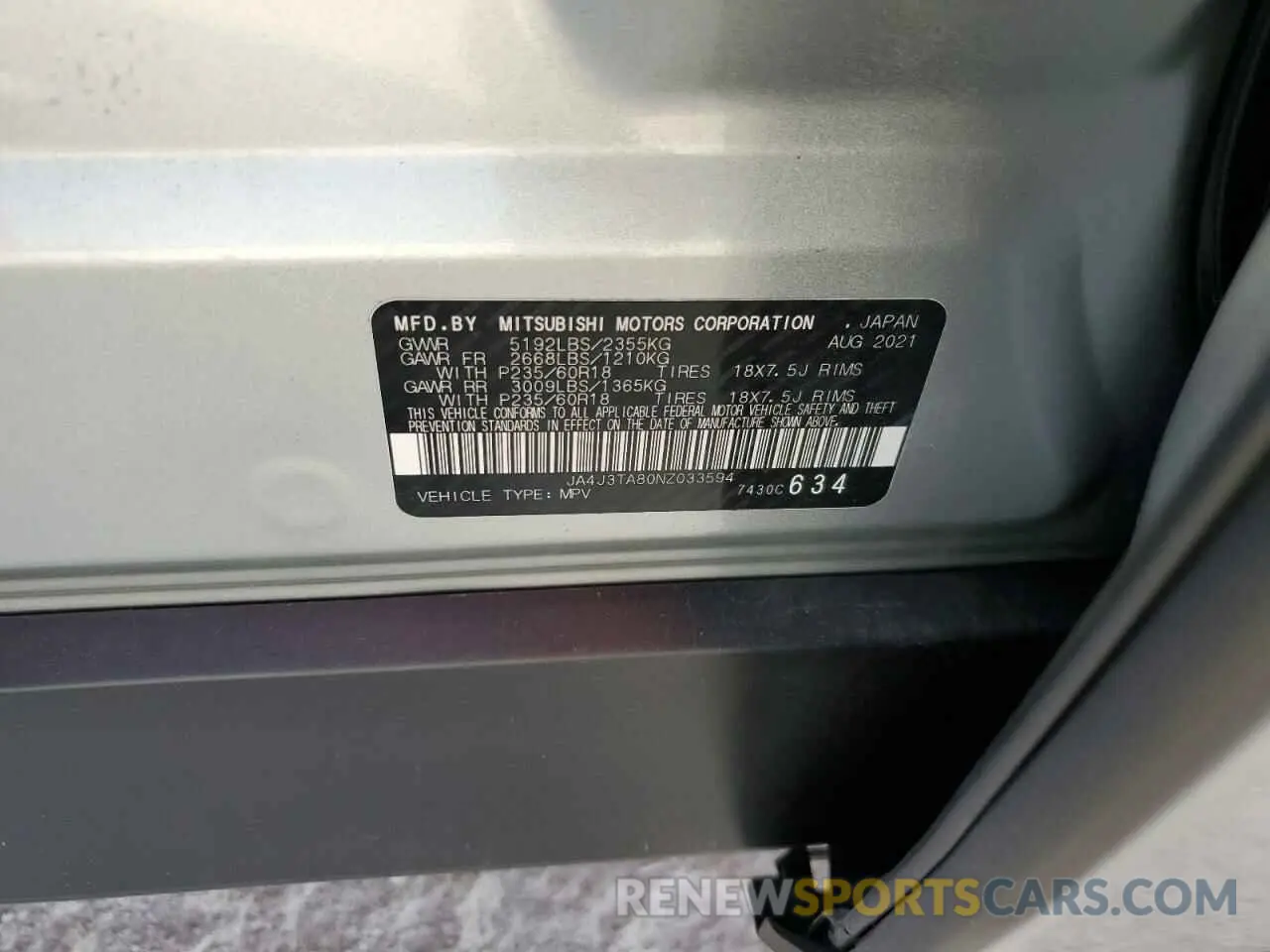 15 fotografías del automóvil dañado JA4J3TA80NZ033594 MITSUBISHI OUTLANDER 2022