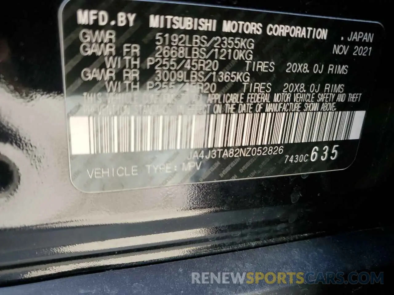 16 fotografías del automóvil dañado JA4J3TA82NZ052826 MITSUBISHI OUTLANDER 2022