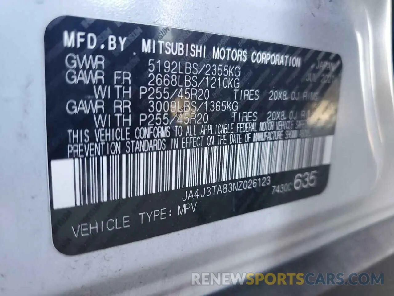 14 fotografías del automóvil dañado JA4J3TA83NZ026123 MITSUBISHI OUTLANDER 2022
