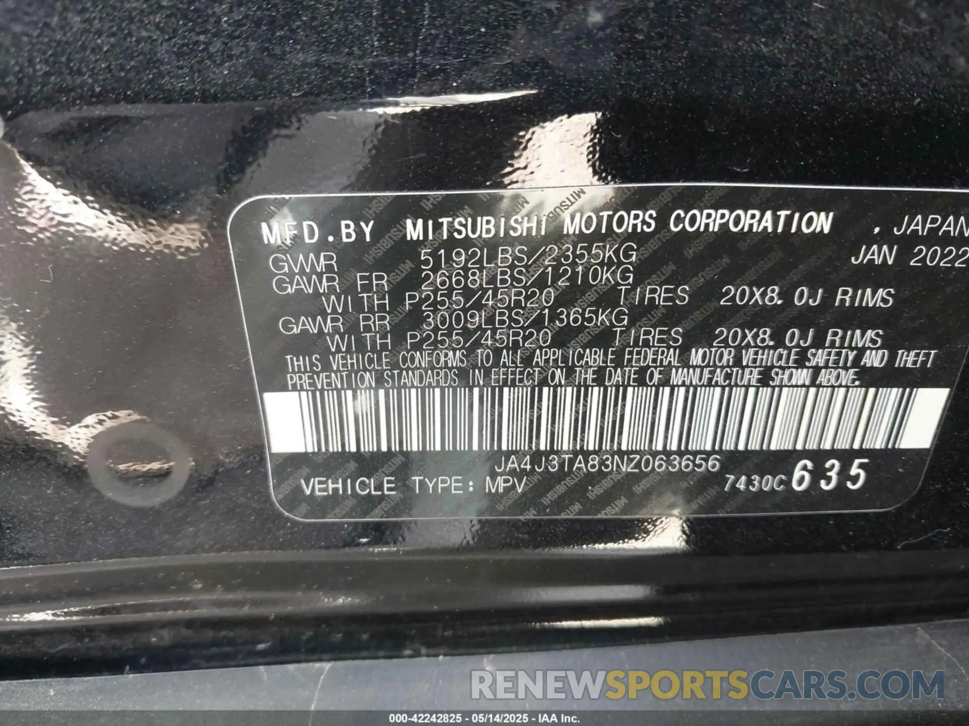 9 fotografías del automóvil dañado JA4J3TA83NZ063656 MITSUBISHI OUTLANDER 2022