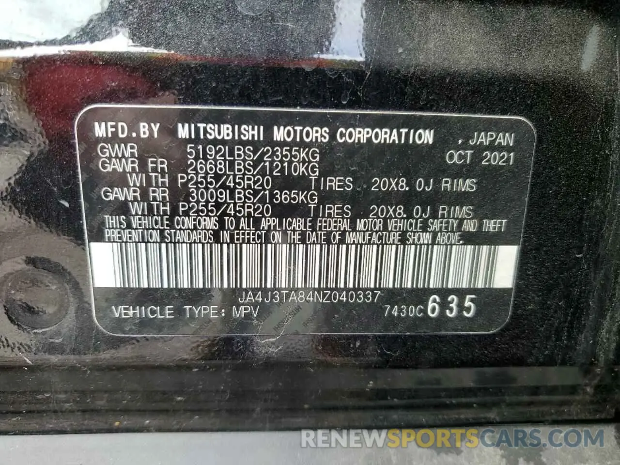 13 fotografías del automóvil dañado JA4J3TA84NZ040337 MITSUBISHI OUTLANDER 2022