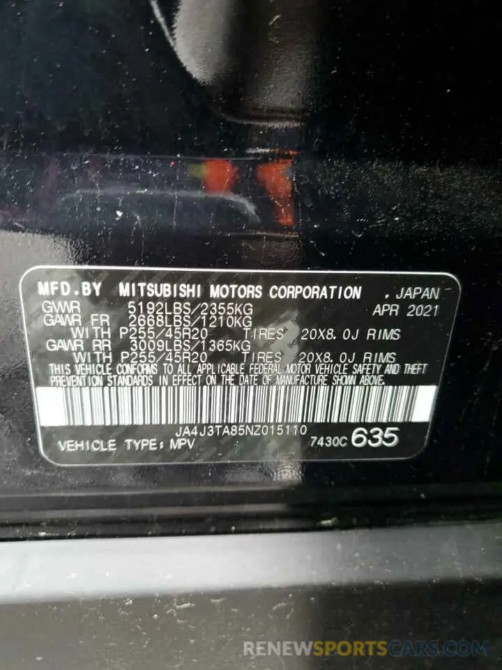 13 fotografías del automóvil dañado JA4J3TA85NZ015110 MITSUBISHI OUTLANDER 2022