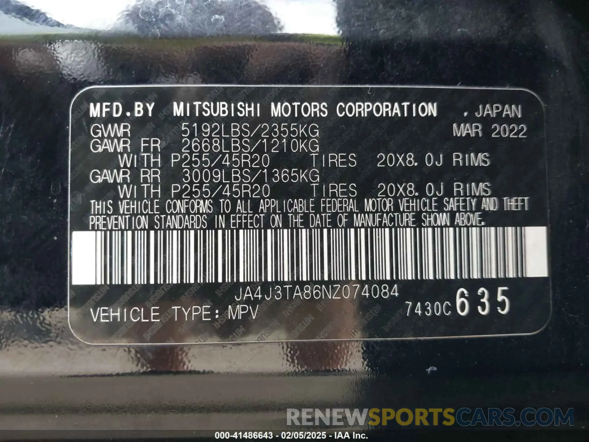 9 fotografías del automóvil dañado JA4J3TA86NZ074084 MITSUBISHI OUTLANDER 2022