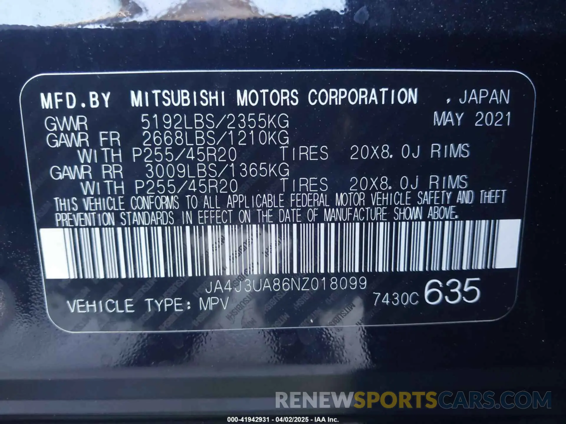 9 fotografías del automóvil dañado JA4J3UA86NZ018099 MITSUBISHI OUTLANDER 2022
