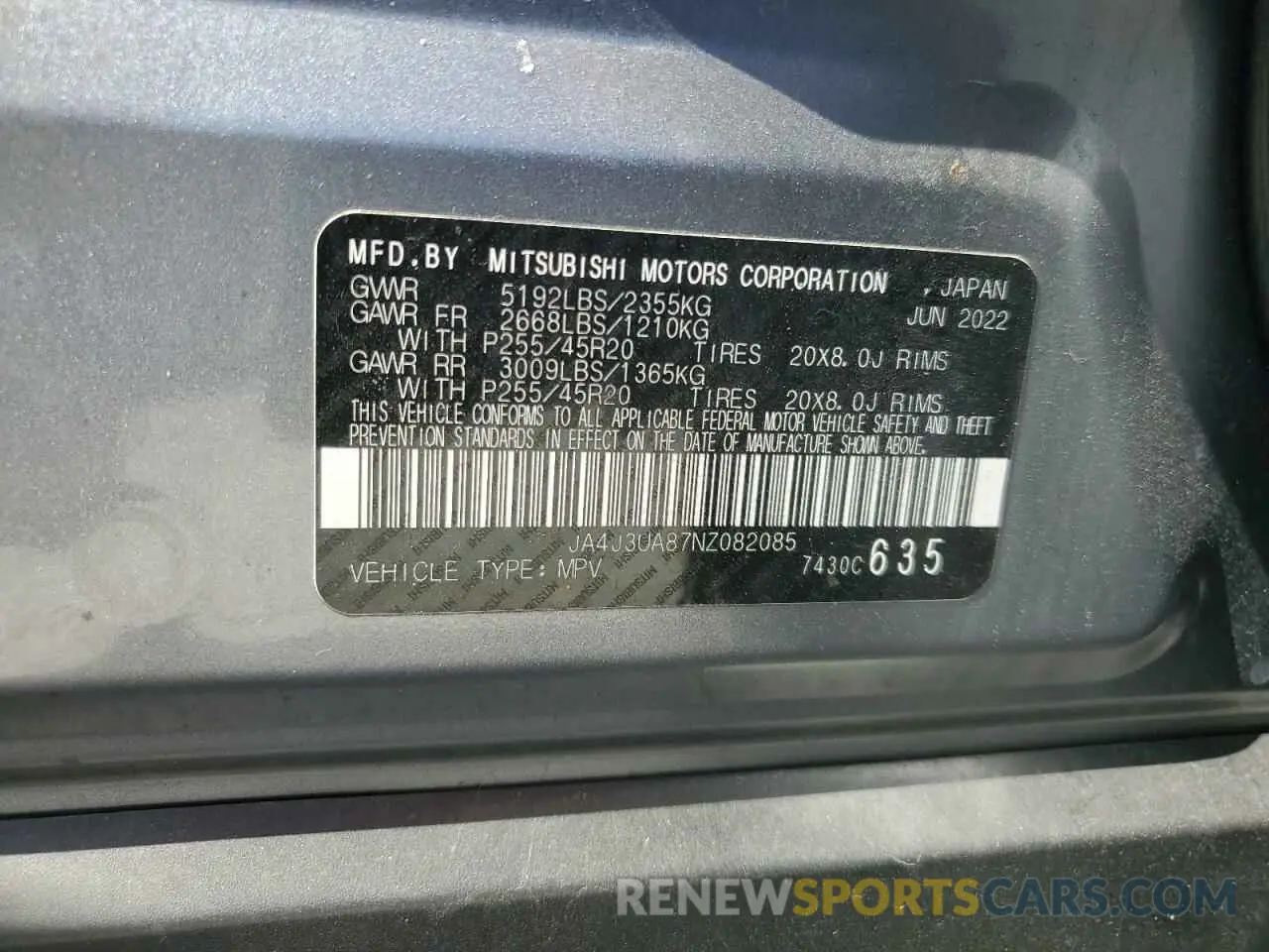 14 fotografías del automóvil dañado JA4J3UA87NZ082085 MITSUBISHI OUTLANDER 2022