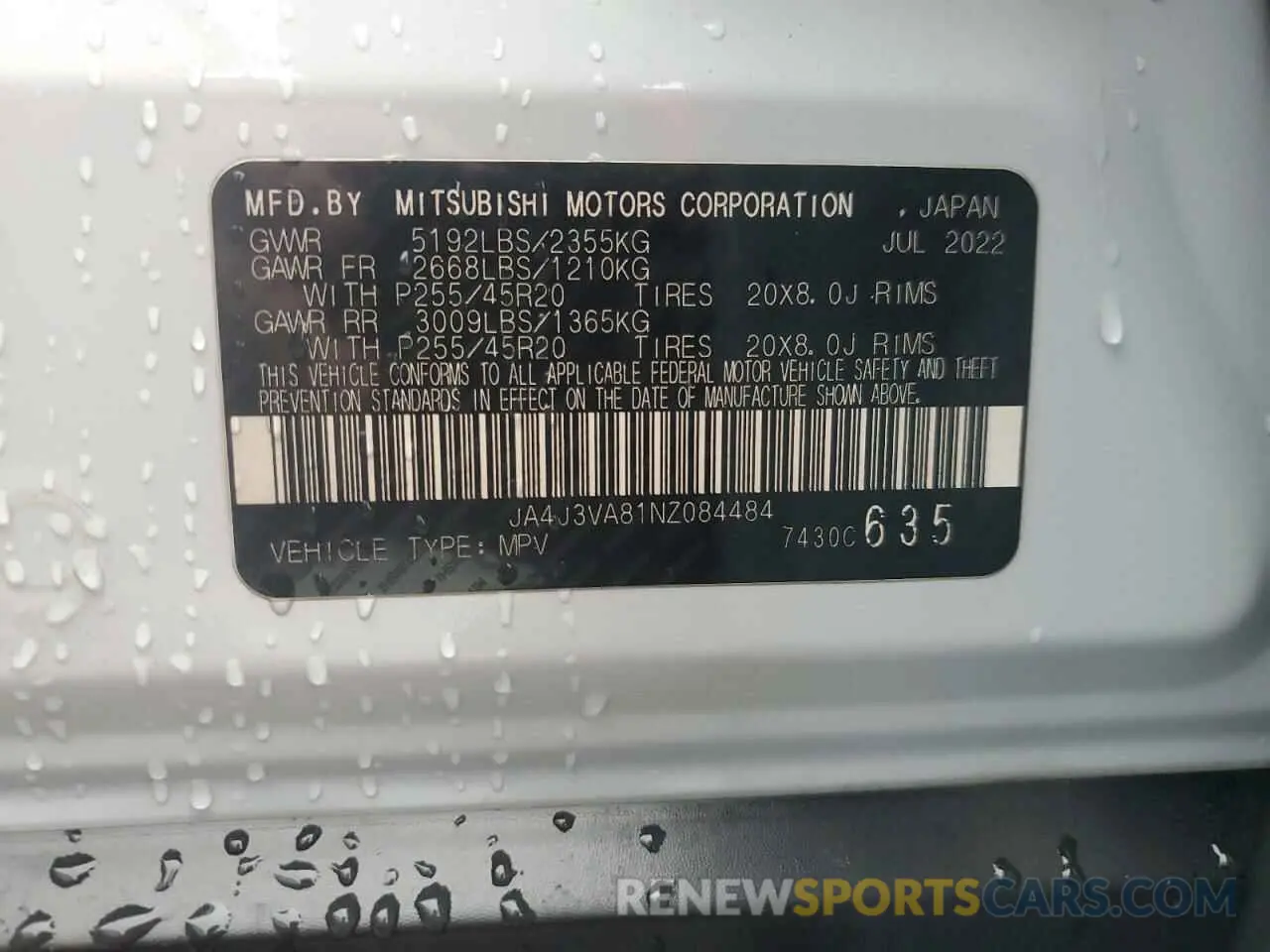 13 fotografías del automóvil dañado JA4J3VA81NZ084484 MITSUBISHI OUTLANDER 2022
