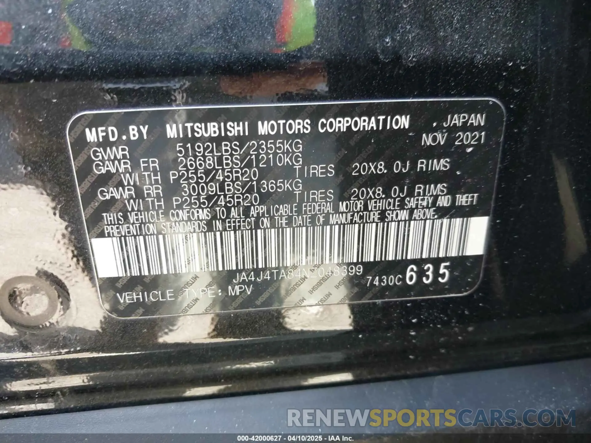 9 fotografías del automóvil dañado JA4J4TA84NZ048399 MITSUBISHI OUTLANDER 2022