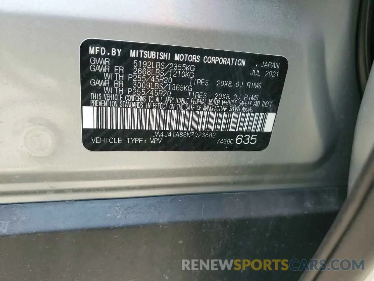 14 fotografías del automóvil dañado JA4J4TA86NZ023682 MITSUBISHI OUTLANDER 2022