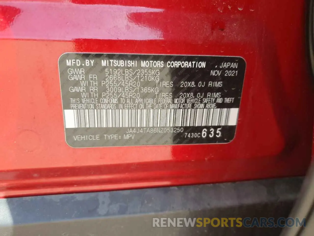 13 fotografías del automóvil dañado JA4J4TA86NZ053250 MITSUBISHI OUTLANDER 2022