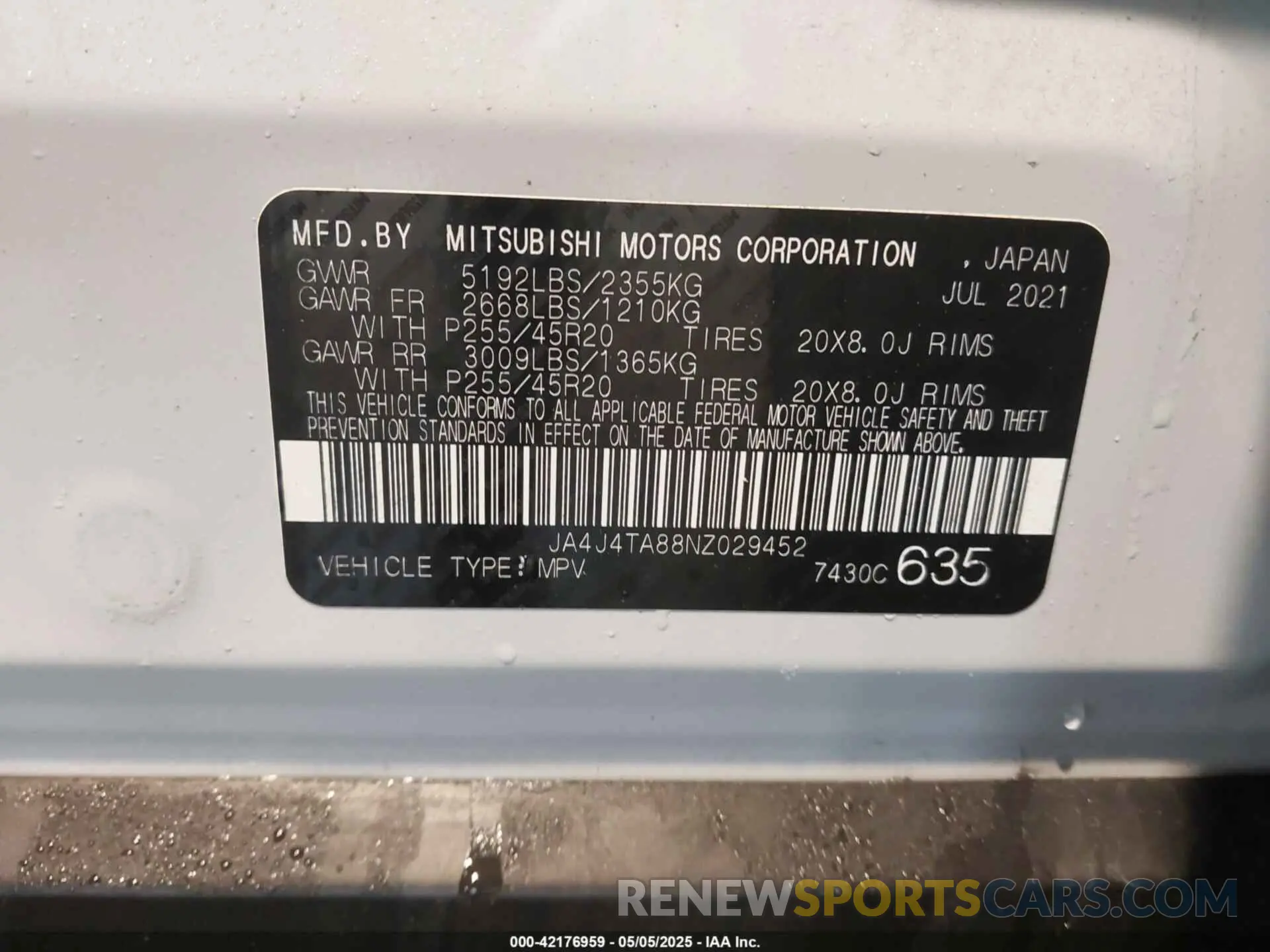 9 fotografías del automóvil dañado JA4J4TA88NZ029452 MITSUBISHI OUTLANDER 2022