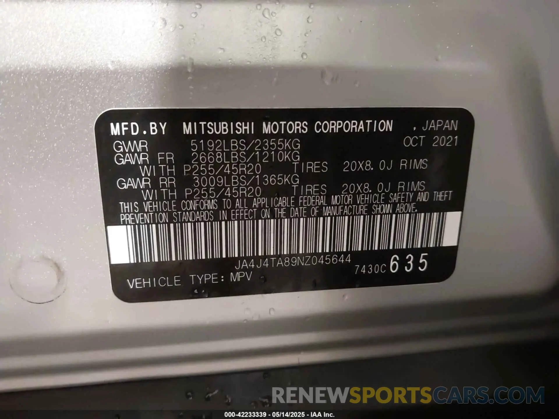 9 fotografías del automóvil dañado JA4J4TA89NZ045644 MITSUBISHI OUTLANDER 2022