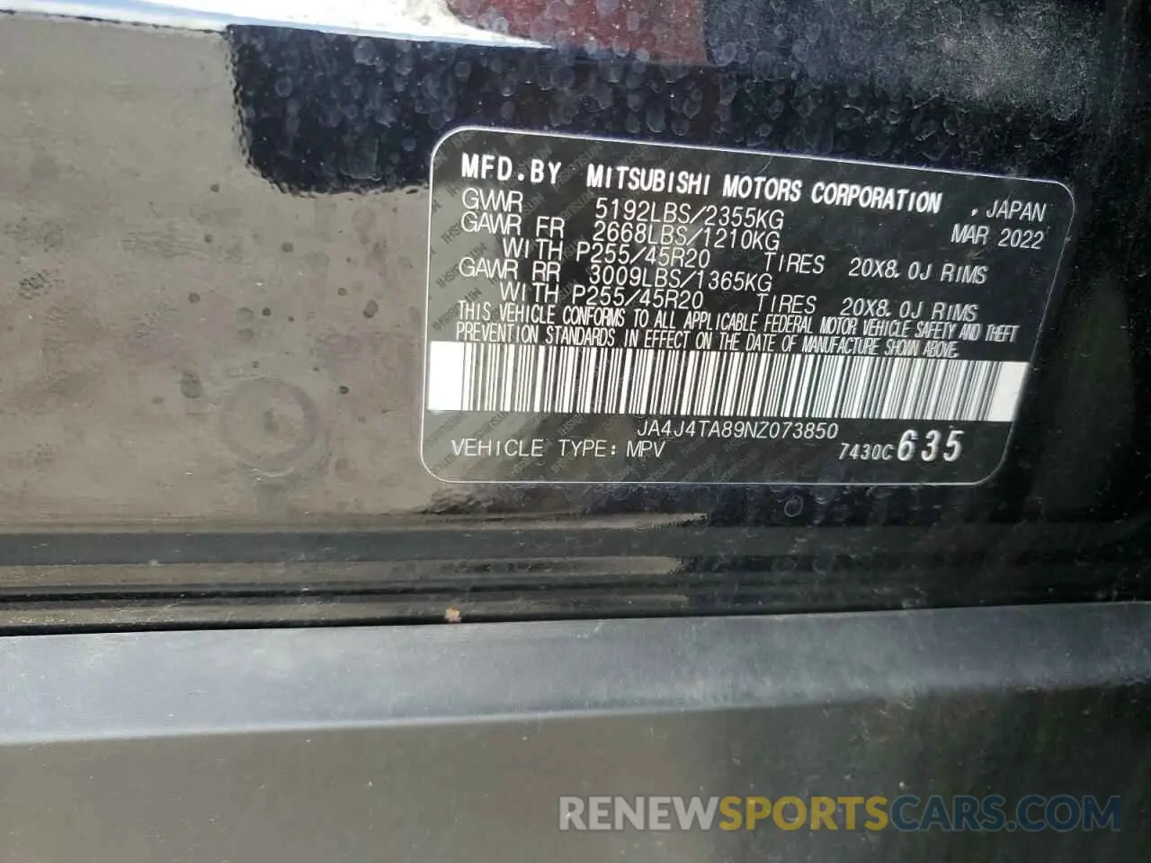 14 fotografías del automóvil dañado JA4J4TA89NZ073850 MITSUBISHI OUTLANDER 2022