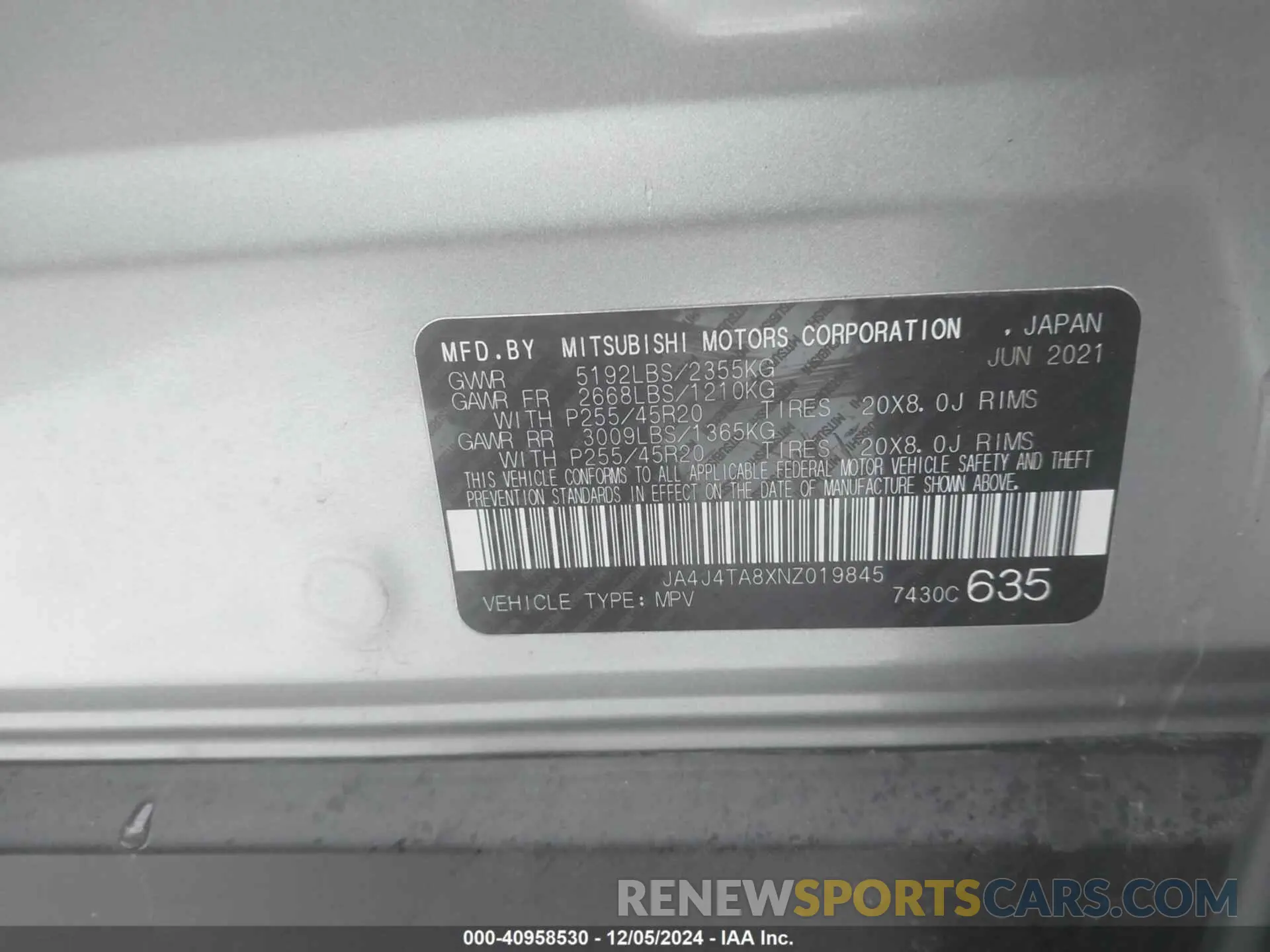 9 fotografías del automóvil dañado JA4J4TA8XNZ019845 MITSUBISHI OUTLANDER 2022