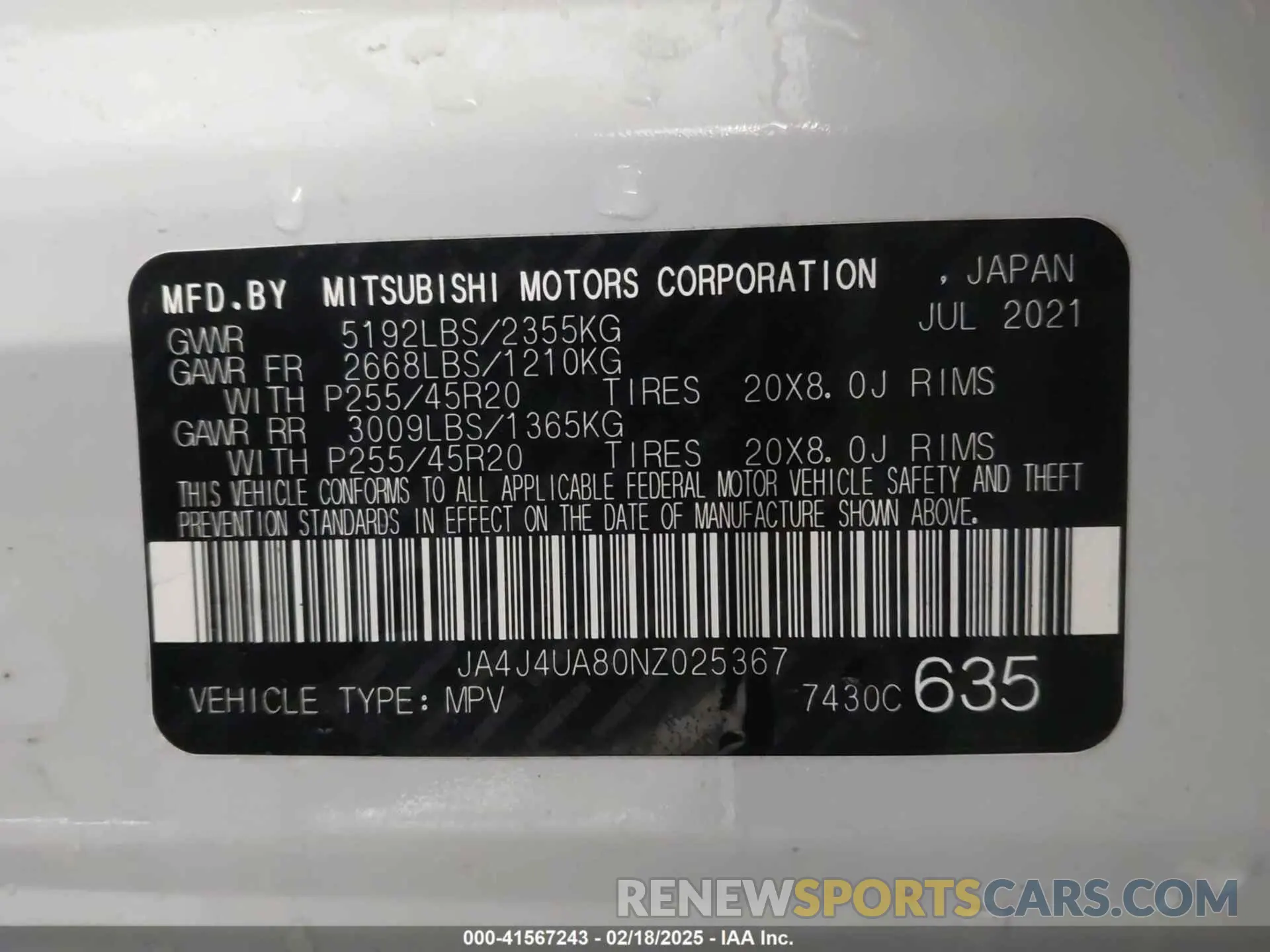 9 fotografías del automóvil dañado JA4J4UA80NZ025367 MITSUBISHI OUTLANDER 2022