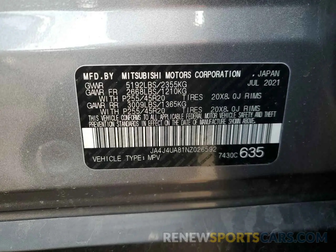 12 fotografías del automóvil dañado JA4J4UA81NZ026592 MITSUBISHI OUTLANDER 2022