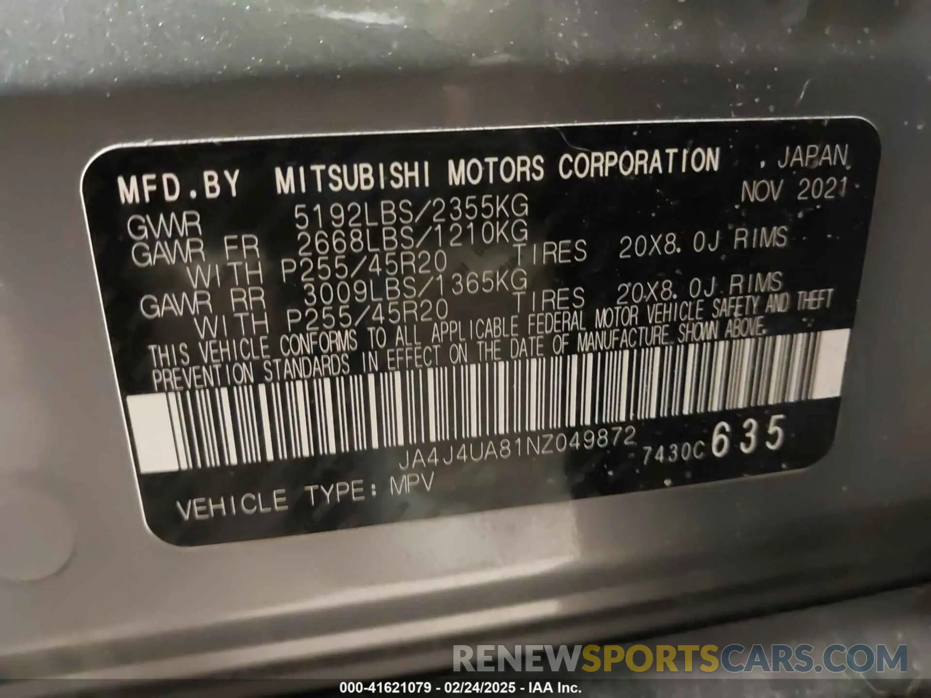 9 fotografías del automóvil dañado JA4J4UA81NZ049872 MITSUBISHI OUTLANDER 2022
