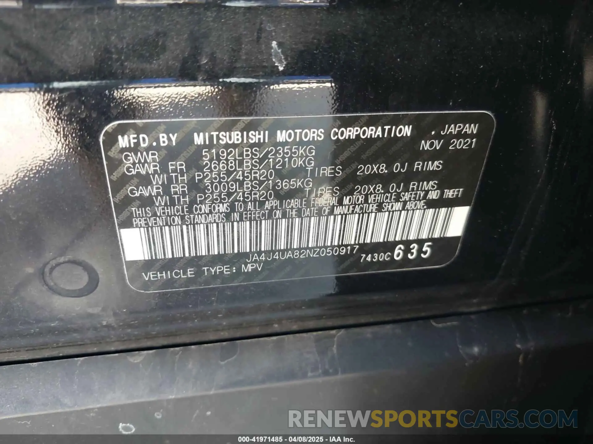 9 fotografías del automóvil dañado JA4J4UA82NZ050917 MITSUBISHI OUTLANDER 2022
