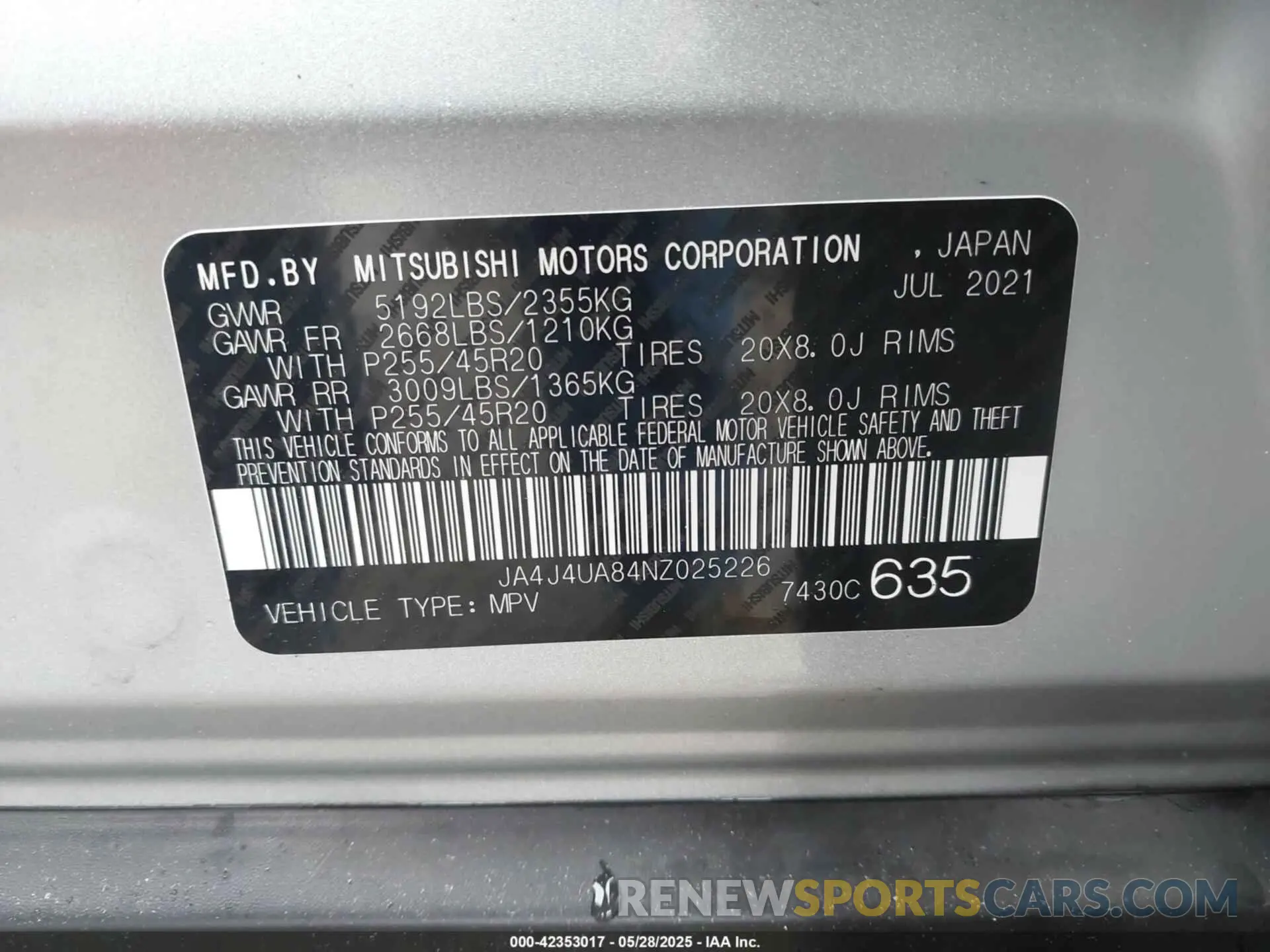 9 fotografías del automóvil dañado JA4J4UA84NZ025226 MITSUBISHI OUTLANDER 2022