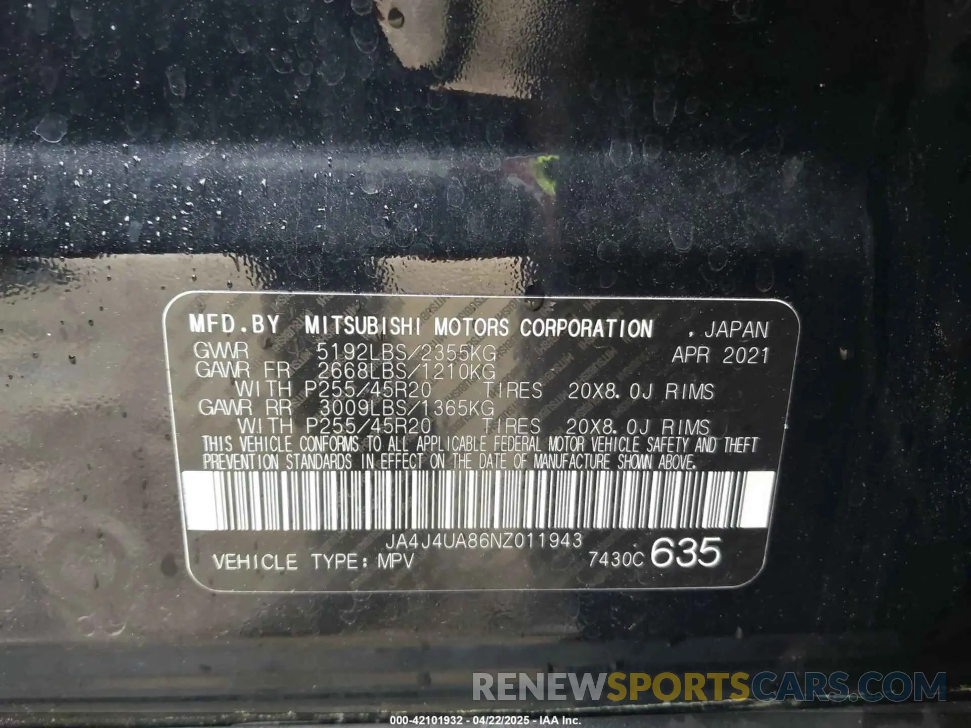 9 fotografías del automóvil dañado JA4J4UA86NZ011943 MITSUBISHI OUTLANDER 2022