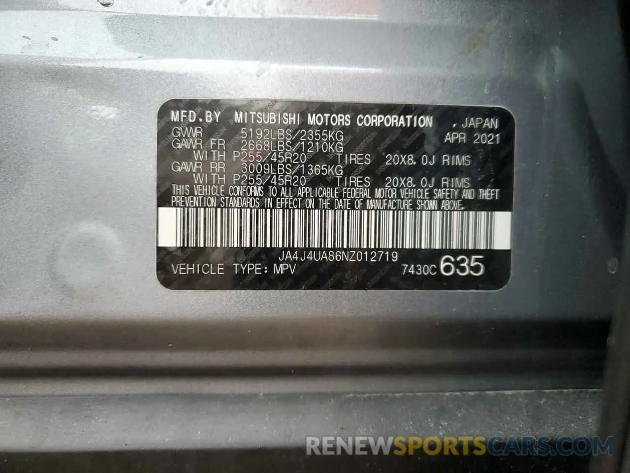 12 fotografías del automóvil dañado JA4J4UA86NZ012719 MITSUBISHI OUTLANDER 2022