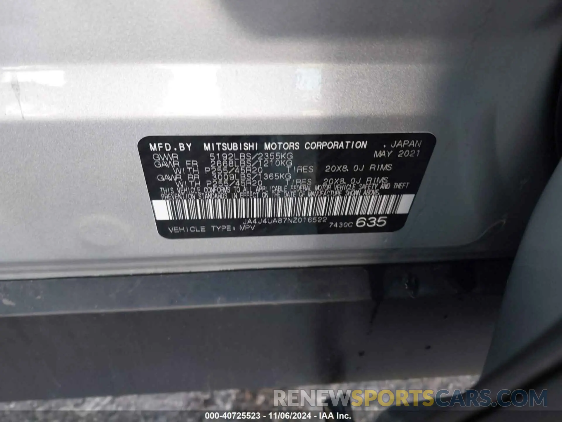 9 fotografías del automóvil dañado JA4J4UA87NZ016522 MITSUBISHI OUTLANDER 2022