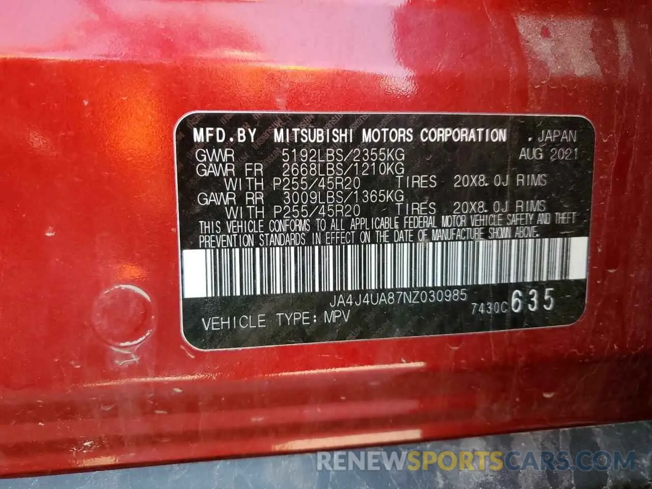 13 fotografías del automóvil dañado JA4J4UA87NZ030985 MITSUBISHI OUTLANDER 2022