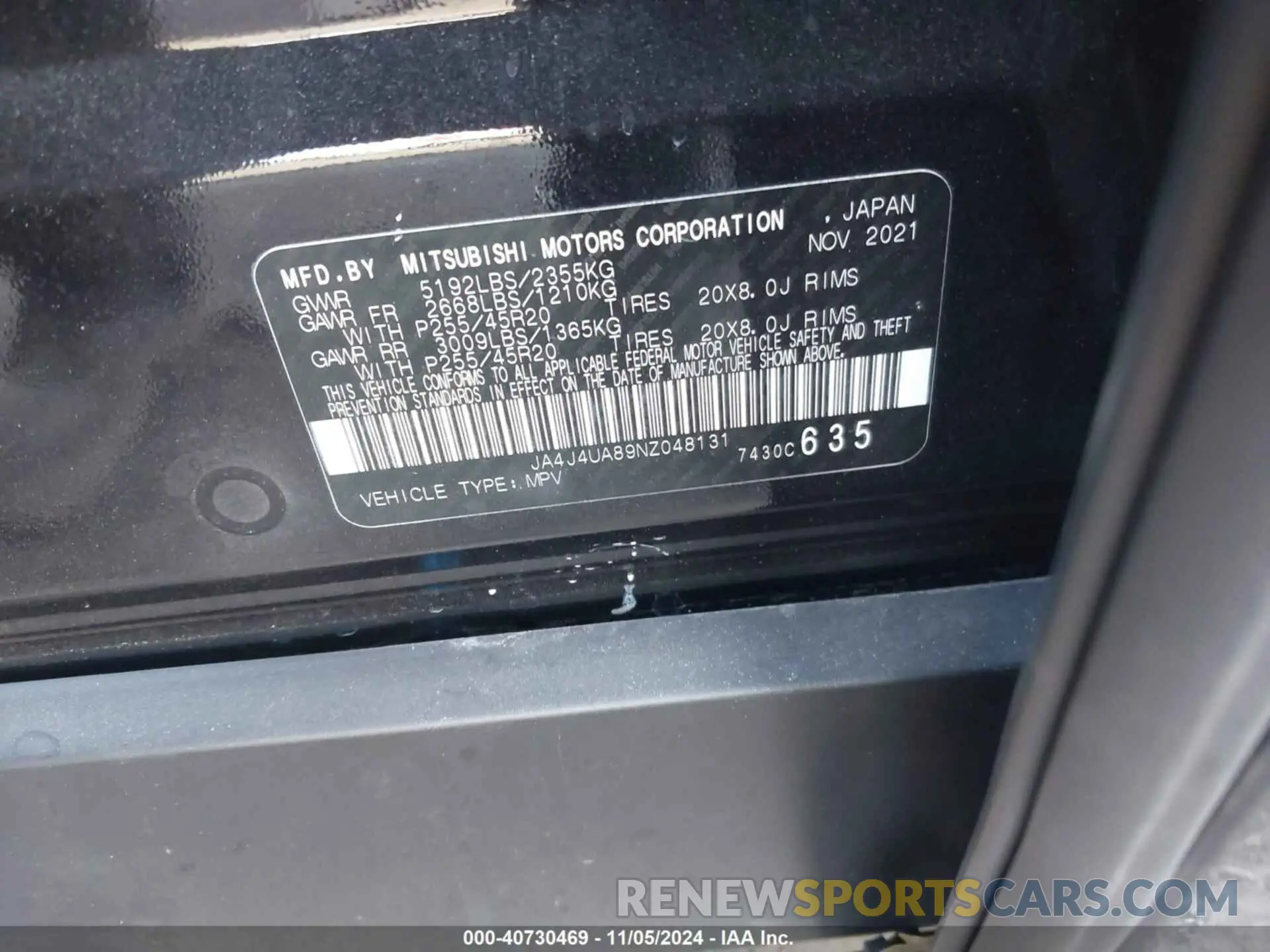 9 fotografías del automóvil dañado JA4J4UA89NZ048131 MITSUBISHI OUTLANDER 2022
