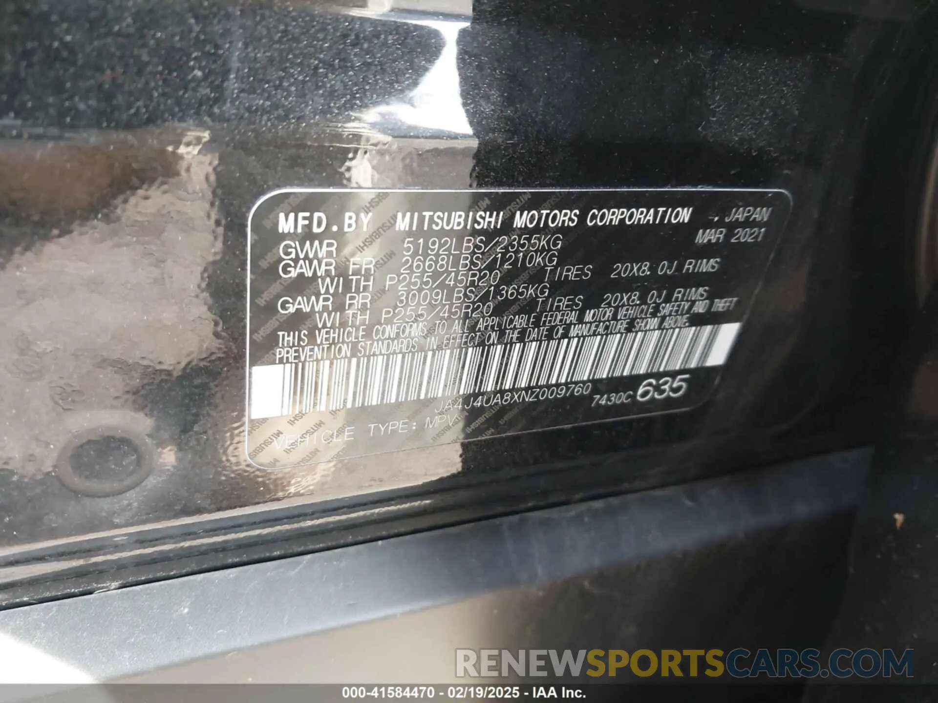 9 fotografías del automóvil dañado JA4J4UA8XNZ009760 MITSUBISHI OUTLANDER 2022