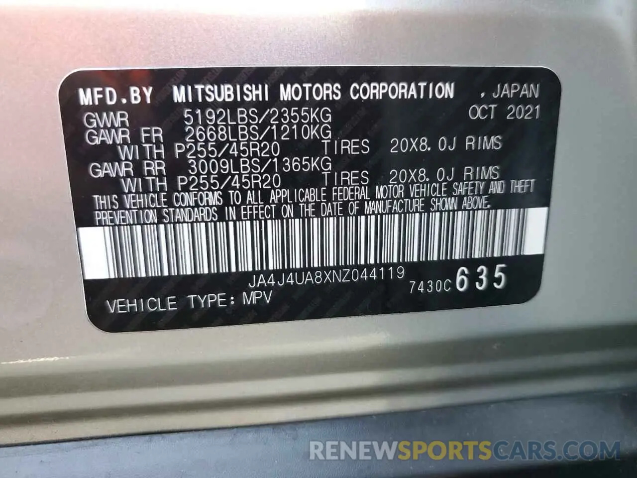 14 fotografías del automóvil dañado JA4J4UA8XNZ044119 MITSUBISHI OUTLANDER 2022