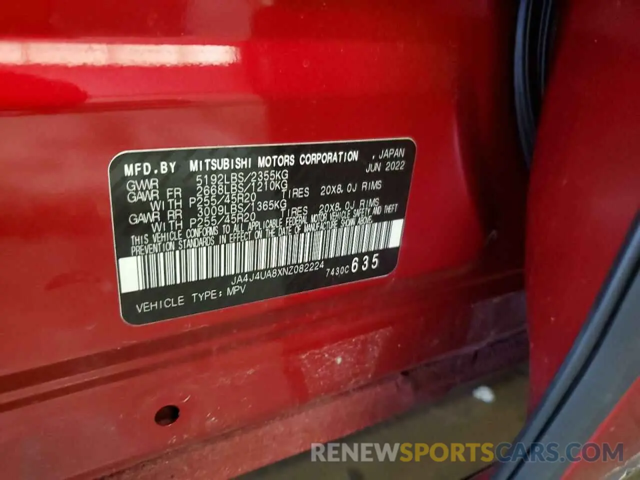 14 fotografías del automóvil dañado JA4J4UA8XNZ082224 MITSUBISHI OUTLANDER 2022
