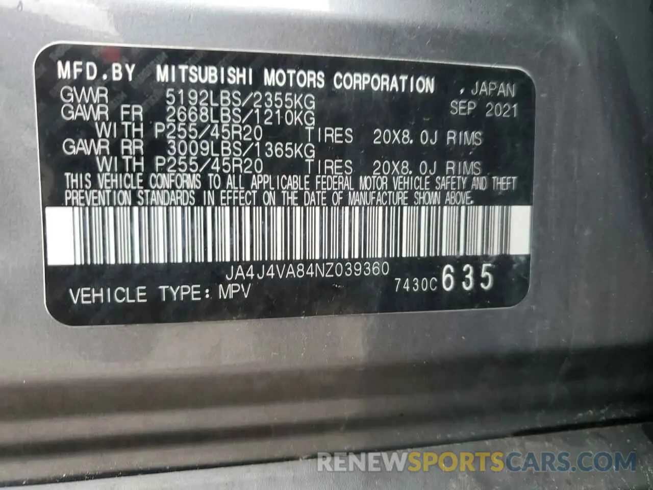 13 fotografías del automóvil dañado JA4J4VA84NZ039360 MITSUBISHI OUTLANDER 2022