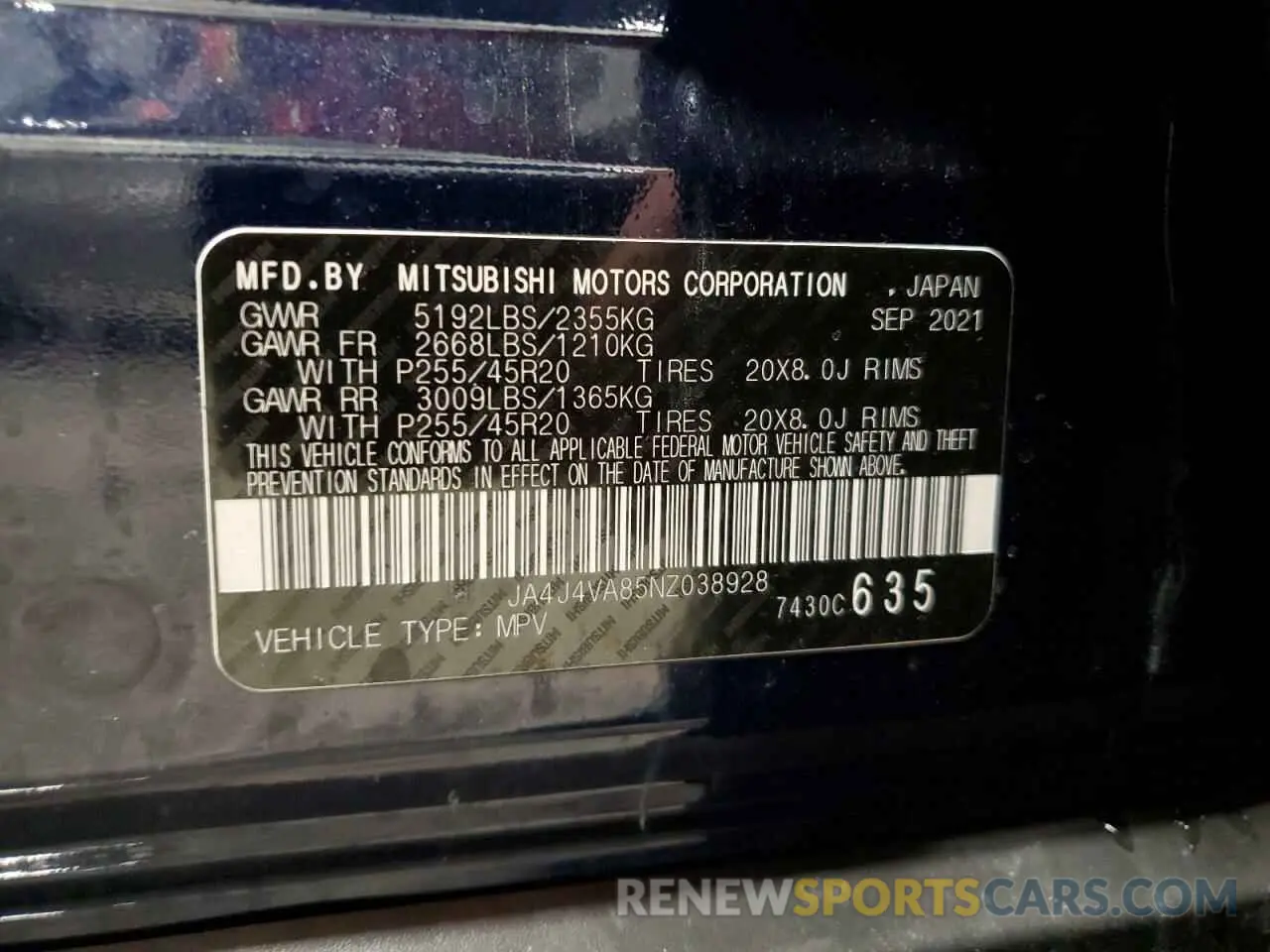 13 fotografías del automóvil dañado JA4J4VA85NZ038928 MITSUBISHI OUTLANDER 2022